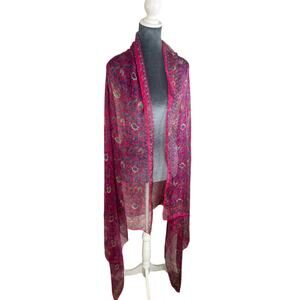Unbranded- XL shawl- rectangle - bright pink pattern- boho- semi sheer scarf